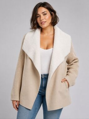 SIENNA SAGE Size Large Faux Fur Coatigan Shearling Lined Cardigan Sweater Jacket